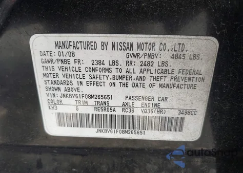2008 Infiniti G35X from USA, damaged, VIN JNKBV61F08M265651